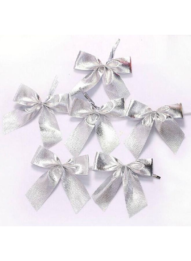 NIBEMINENT 12-Piece Flocked Bow Decorative Ornament Set Silver - Image 2
