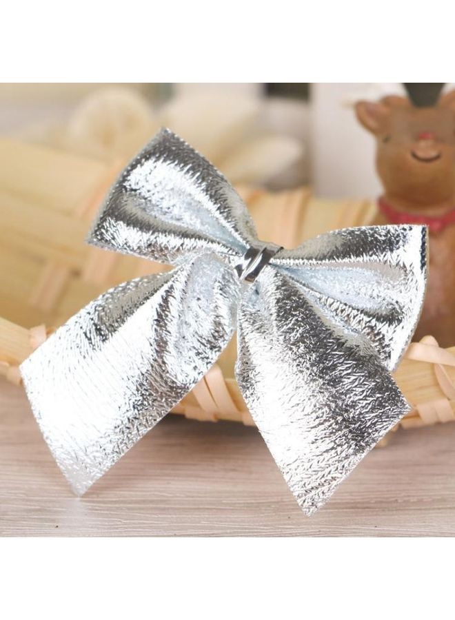 NIBEMINENT 12-Piece Flocked Bow Decorative Ornament Set Silver - Image 1