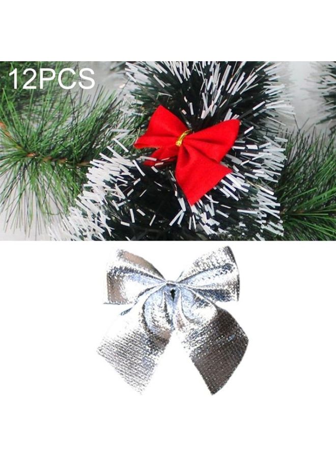 NIBEMINENT 12-Piece Flocked Bow Decorative Ornament Set Silver - Image 3