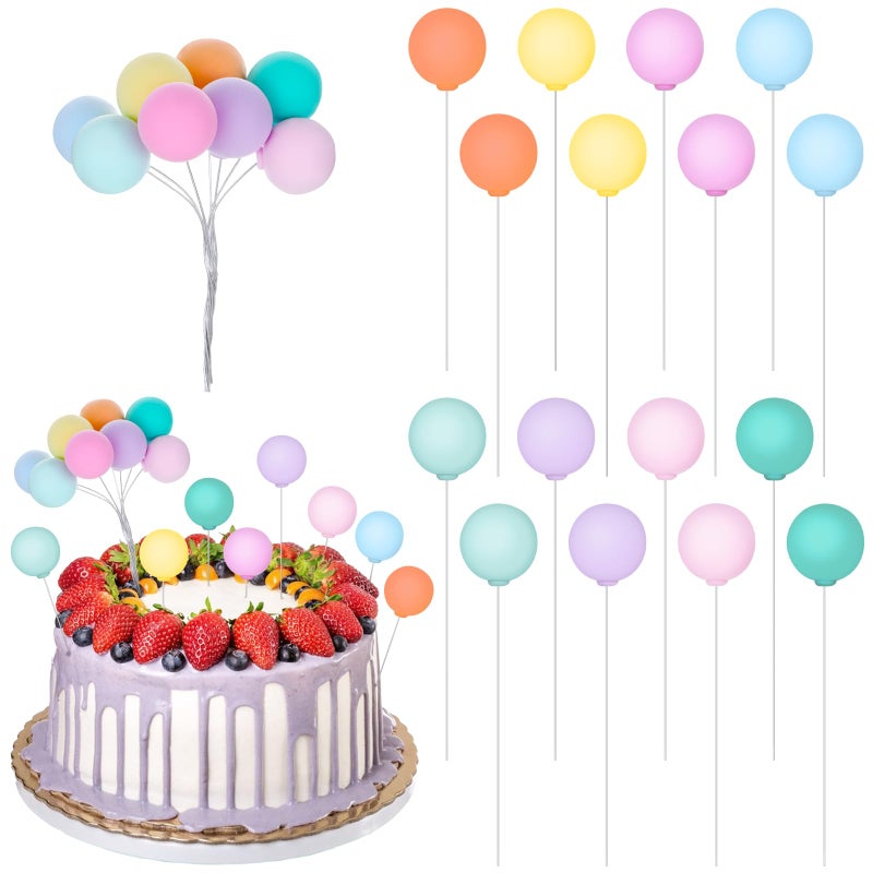 Molain 16 Pcs Colorful Balloon Cake Topper Rainbow Cake Balls Round Mini Balloon Cupcake Toppers Cake Decoration for Birthday Party Wedding Decoration Supplies(Color2) - Image 1