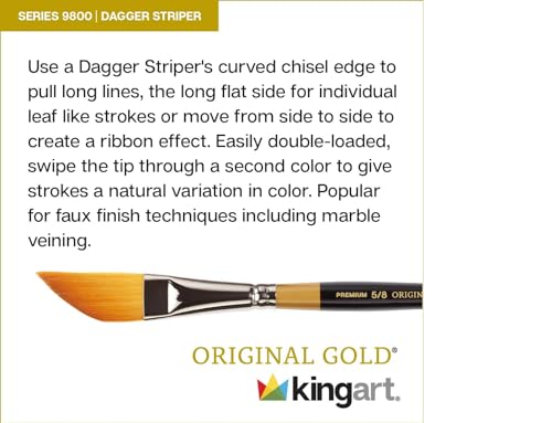 KINGART Premium 4 pc. Original Gold 9800 Series Dagger Striper Artist Brush Set, Synthetic Golden TaklonHair for Acrylic, Oil, Gouache Paint, Short Handle, 4 Sizes: 1/8", 1/4", 3/8", 1/2" - Image 3