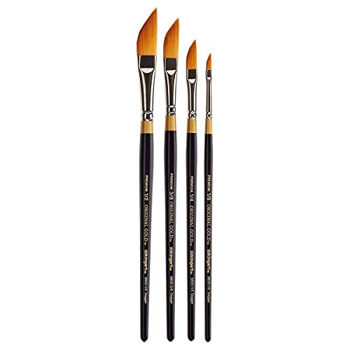 KINGART Premium 4 pc. Original Gold 9800 Series Dagger Striper Artist Brush Set, Synthetic Golden TaklonHair for Acrylic, Oil, Gouache Paint, Short Handle, 4 Sizes: 1/8", 1/4", 3/8", 1/2" - Image 2