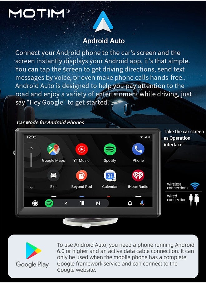 Motim - Wireless CarPlay with 7 Inch Screen, Supports Apple CarPlay and Android Auto, Touch Screen Car MP5 Player Car Audio - WiFi, Bluetooth, FM, Car Portable Console Adapter, Link FM Transmitter AUX Output USB TF - Image 1