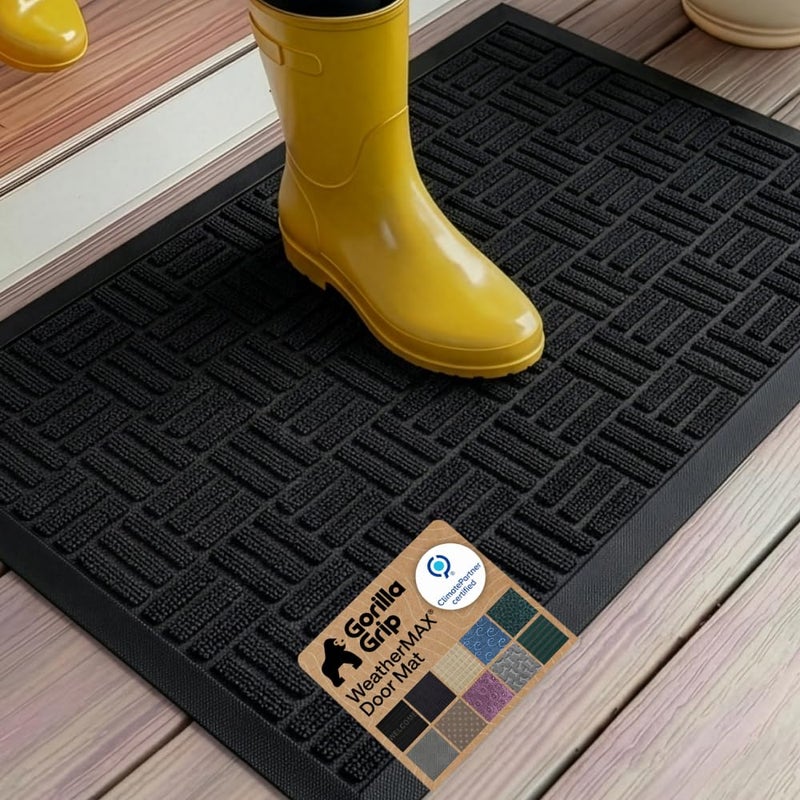 GORILLA GRIP 100 Waterproof AllSeason WeatherMAX Doormat 35x23 US Designed Natural Rubber Stain and Fade Resistant Low Profile Indoor Outdoor Door Mats Easy Clean Patio Mat Black Maze - Image 2