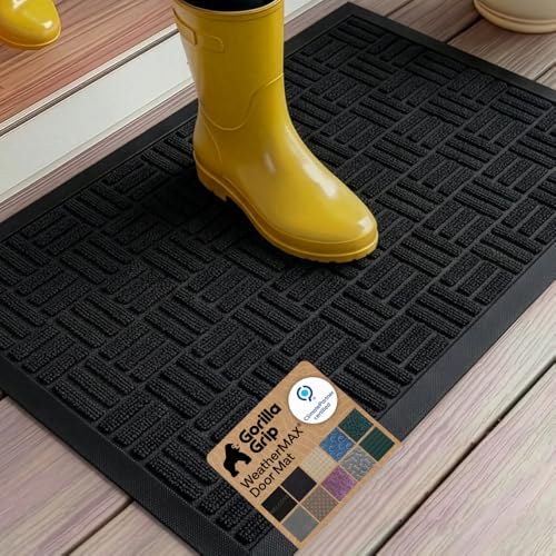 GORILLA GRIP 100 Waterproof AllSeason WeatherMAX Doormat 35x23 US Designed Natural Rubber Stain and Fade Resistant Low Profile Indoor Outdoor Door Mats Easy Clean Patio Mat Black Maze - Image 1