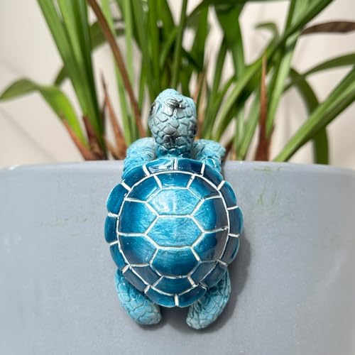 JARPSIRY Cute Climbing Tortoise Flower Pot Hugger Figurines Resin Hanging Turtle Statue Planter Pot Decorations for Home Garden Fence Balcony Patio Lawn Yard Ornaments (Blue Sea Turtle) - Image 3