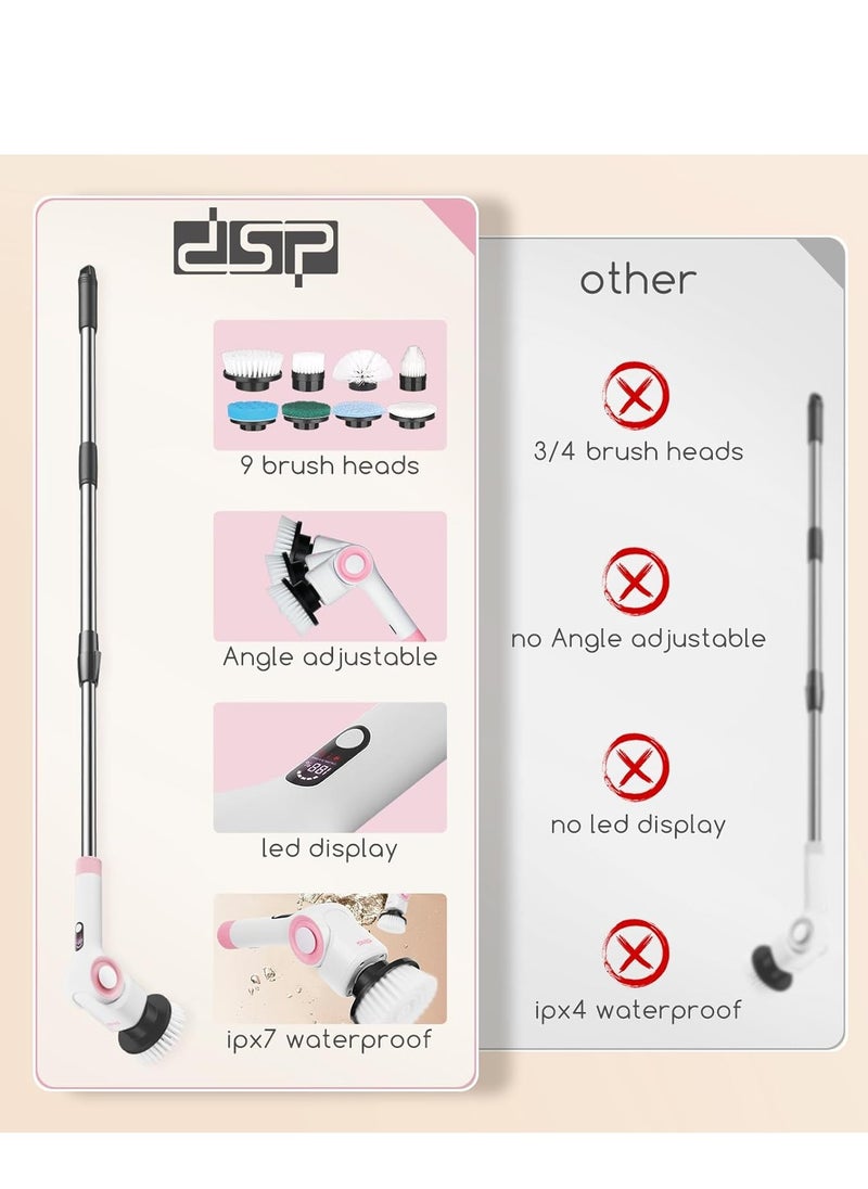 دي اس بي DSP Electric Spin Scrubber, IPX7 Waterproof, Adjustable Telescopic Pole Adjustable Angles, 3 speeds Electric Spin Brush for Cleaning Bathroom Tub Floor Tile Basin, LED Display  - Image 3