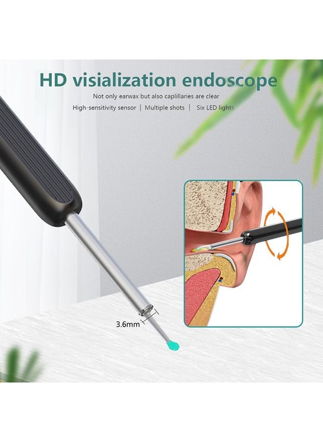 Arabest - Ear Wax Removal, Wi-Fi Visible Wax Elimination Spoon with 4 Soft Silicone Ear Scoops and 8 black ear spoons, Wireless Ear Endoscope 1296P HD with LED Light for iPhone, iPad, Android Phones (Black) - Image 1