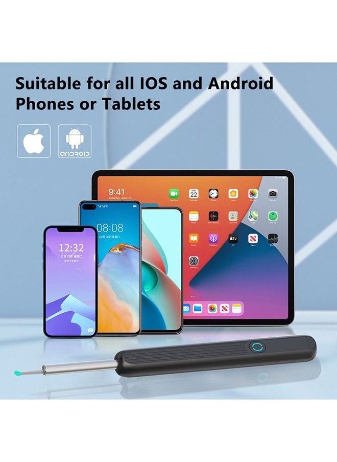Arabest - Ear Wax Removal, Wi-Fi Visible Wax Elimination Spoon with 4 Soft Silicone Ear Scoops and 8 black ear spoons, Wireless Ear Endoscope 1296P HD with LED Light for iPhone, iPad, Android Phones (Black) - Image 1