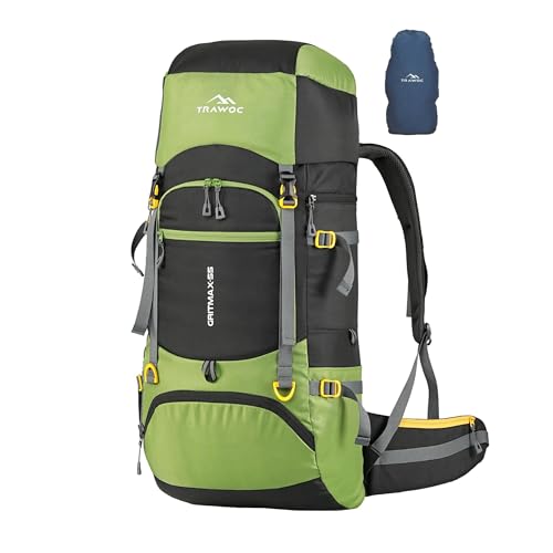 TRAWOC GRITMAX 55 Litre Travel Bag Front & Top Open Backpack for Hiking Trekking Camping, Rucksack Bag for Men & Women with Rain Cover and Shoe Compartment SHK017, Green, 3 Year Warranty - Image 1