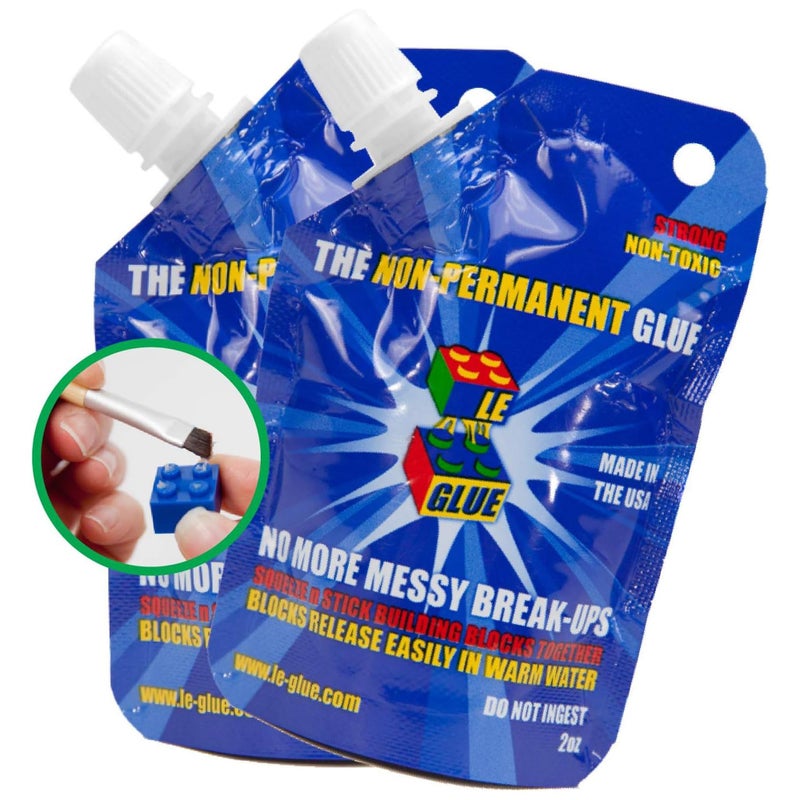 LE-GLUE Le Glue Temporary Glue 2 Pack - Compatible with Legos - Non-Permanent Clear Adhesive for Plastic Building Blocks - No Messy Break-Ups - Non-Toxic Formula Created for Kids, by a Kid - Image 1