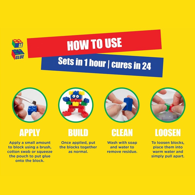 LE-GLUE Le Glue Temporary Glue 2 Pack - Compatible with Legos - Non-Permanent Clear Adhesive for Plastic Building Blocks - No Messy Break-Ups - Non-Toxic Formula Created for Kids, by a Kid - Image 5
