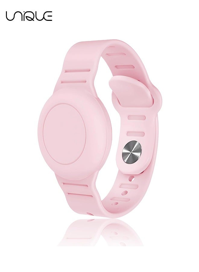 Unique Kids Waterproof Airtag Bracelet Compatible with Apple AirTag - Hidden Silicon Protective Case for Air Tag Holder - Adjustable Anti-Lost Watch Band for Toddler Child (Pink)