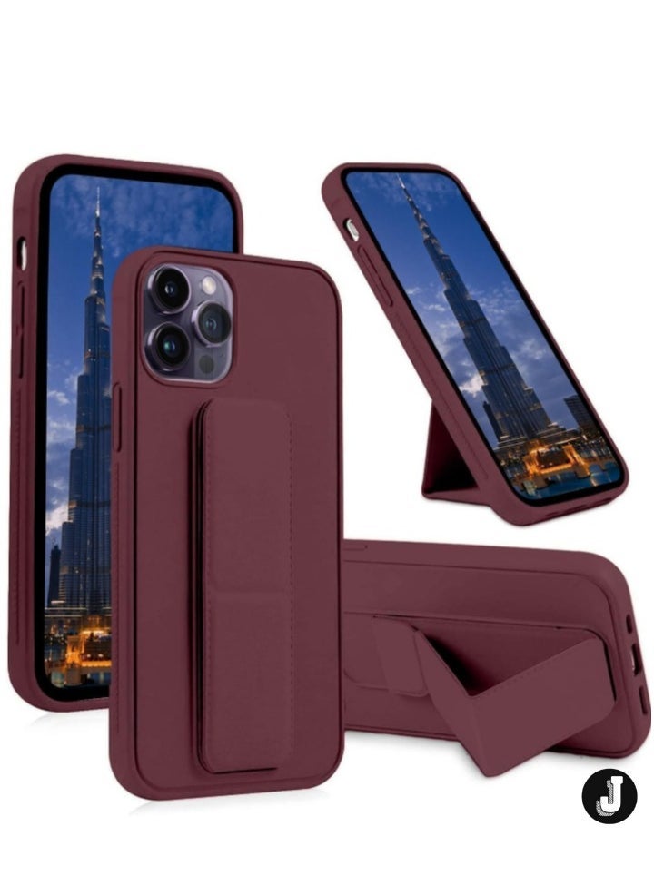 JAJEEK iPhone 16 Pro Max Maroon Magnetic Car Mount Kickstand Case – Premium Silicone with Vertical & Horizontal Hand Strap and Multi-Stand Functionality - Image 1