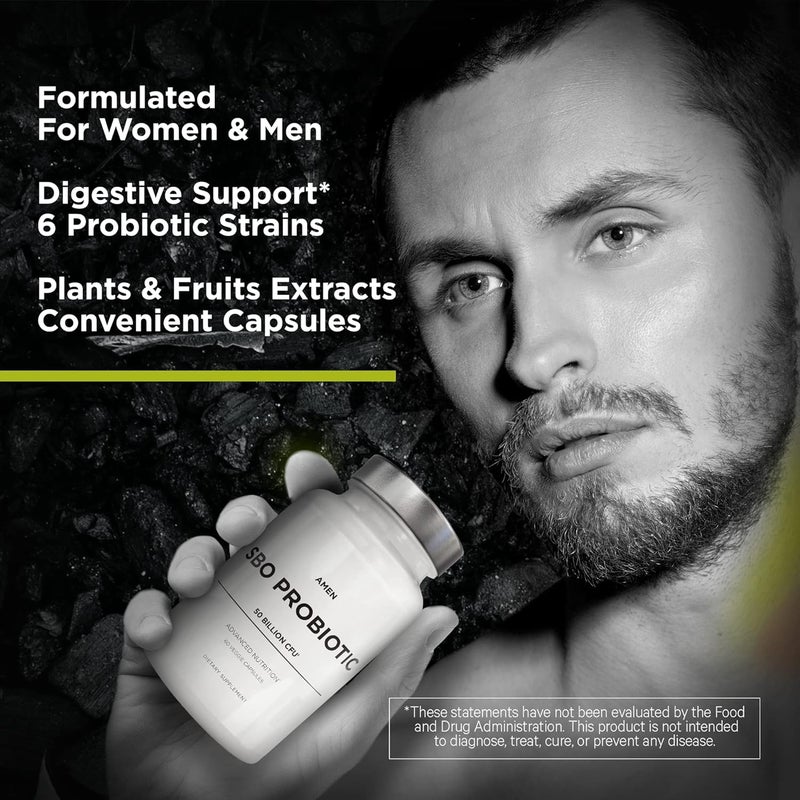 Amen Probiotics Supplement SBO Probiotic and Organic Prebiotics 50 Billion CFUs Shelf Stable No Refrigeration Required Flora Daily Probiotic Formula for Women  Men Vegan  NonGMO 60 Capsules - Image 5