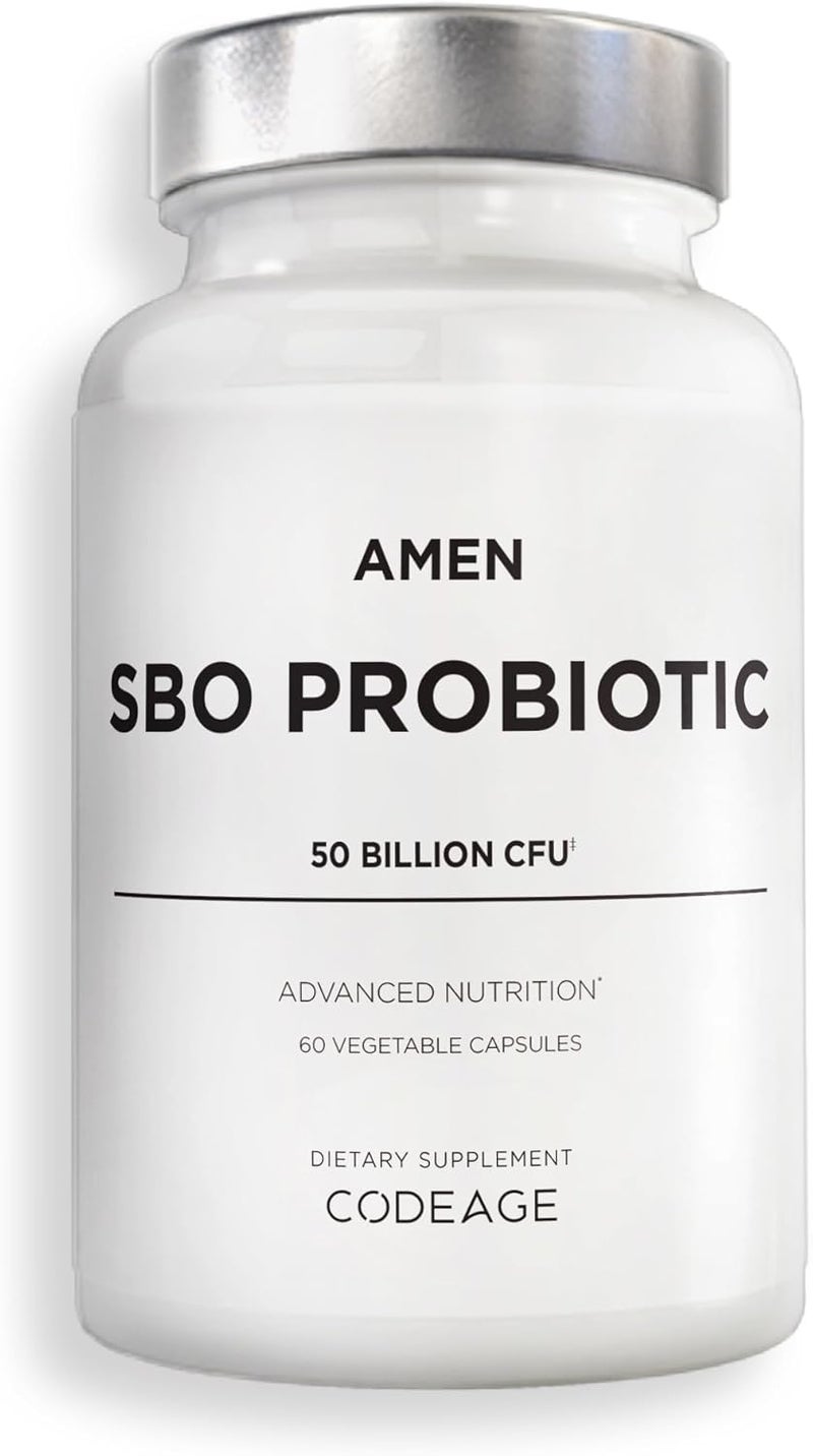 Amen Probiotics Supplement SBO Probiotic and Organic Prebiotics 50 Billion CFUs Shelf Stable No Refrigeration Required Flora Daily Probiotic Formula for Women  Men Vegan  NonGMO 60 Capsules - Image 1