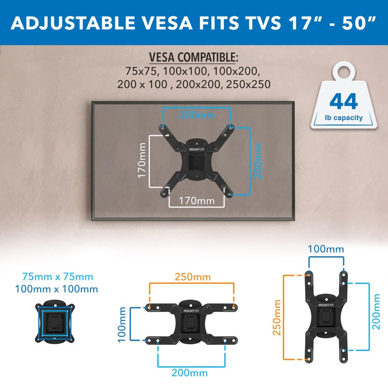 Mount-It! TV Wall Mount for Small to Mid Size TVs, Fits 32 to 50 Inch Screens, 75 100 200 mm VESA Compatible, Low-Profile Slim Design with Tilting and Swivel Motion, 44lb Capacity - Image 4