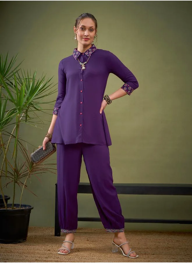 SASSAFRAS Embroidered Collar Shirt & Pants Co-Ord by Styli