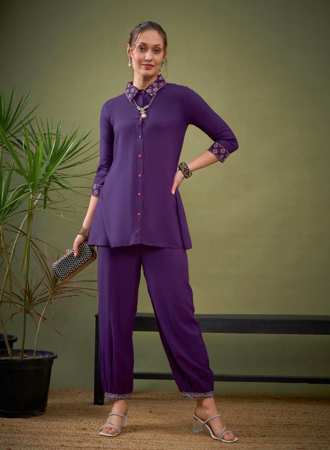 SASSAFRAS Embroidered Collar Shirt & Pants Co-Ord by Styli - Image 1