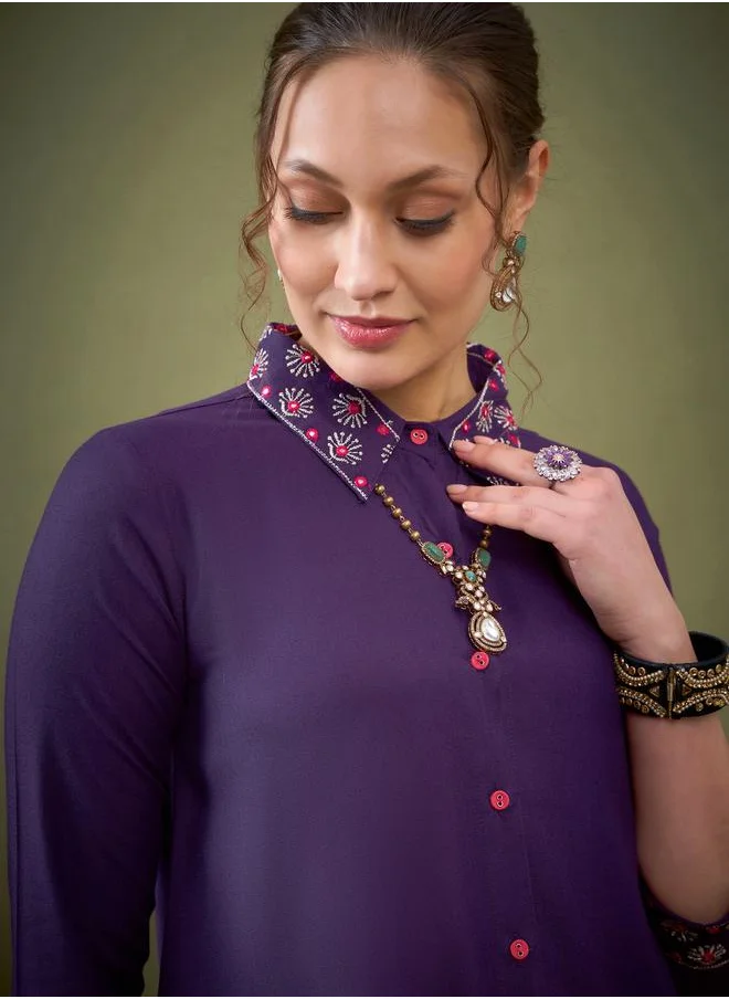 SASSAFRAS Embroidered Collar Shirt & Pants Co-Ord by Styli