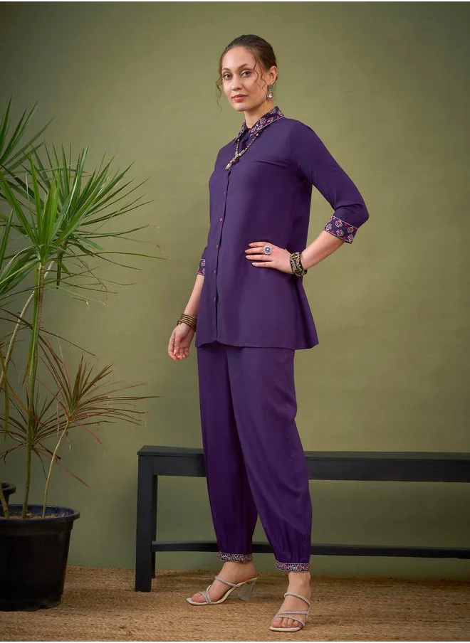 SASSAFRAS Embroidered Collar Shirt & Pants Co-Ord by Styli