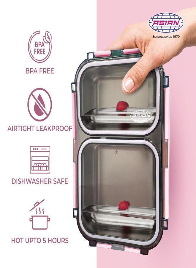 Asian Plastowares - 2 Insulated Lunch Box | Tiffin Box - Leak-Proof, Airtight | Lunch Box for Kids & Adults | Durable & Spill-Free School, Office, and College Tiffin | Light Pink - Image 4