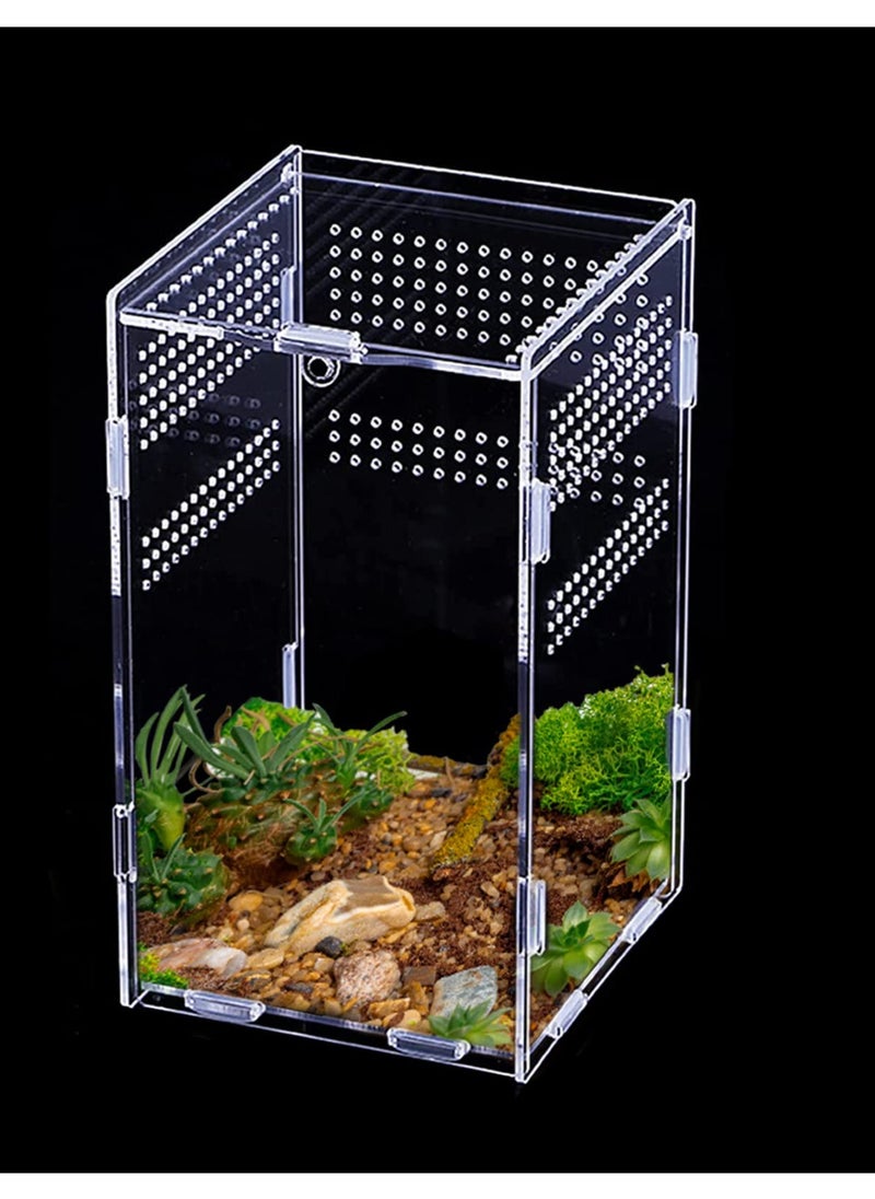 Excefore Transparent Reptile Feeding Box, Terrarium Breeding Habitat for Spiderlings, Insects, Geckos, and Other Reptiles, Ideal for Snails, Bearded Dragons, Stick Insects(12cm x 12cm x 20cm)  - Image 1