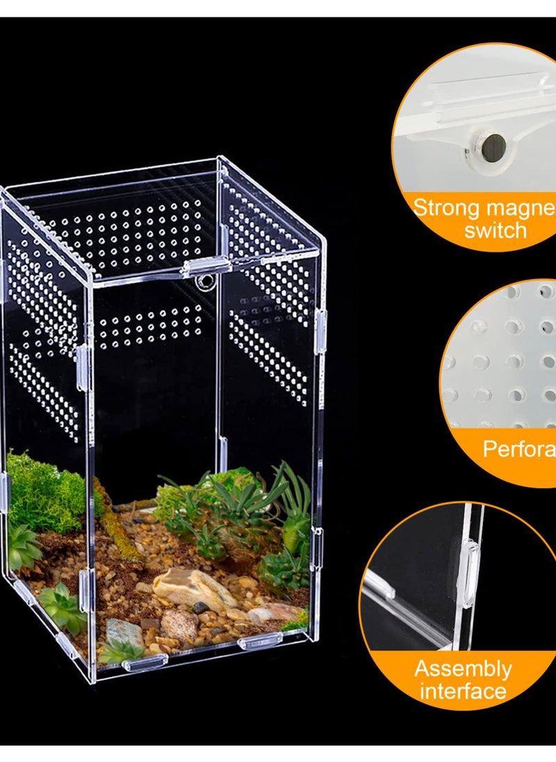 Excefore Transparent Reptile Feeding Box, Terrarium Breeding Habitat for Spiderlings, Insects, Geckos, and Other Reptiles, Ideal for Snails, Bearded Dragons, Stick Insects(12cm x 12cm x 20cm)  - Image 3
