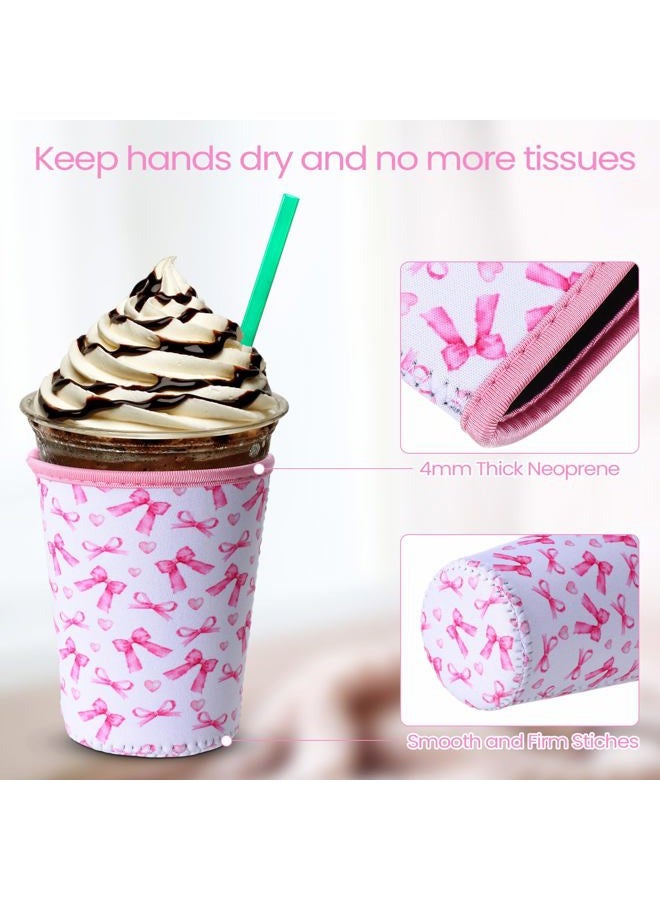 Irenare 20 Pcs Pink Bow Iced Coffee Sleeve Reusable Neoprene Insulator Cup Sleeve for Cold Beverages Cups Neoprene Holder for Cold and Hot Drinks Fits Coffee Cups (22-24oz, Medium) - Image 3