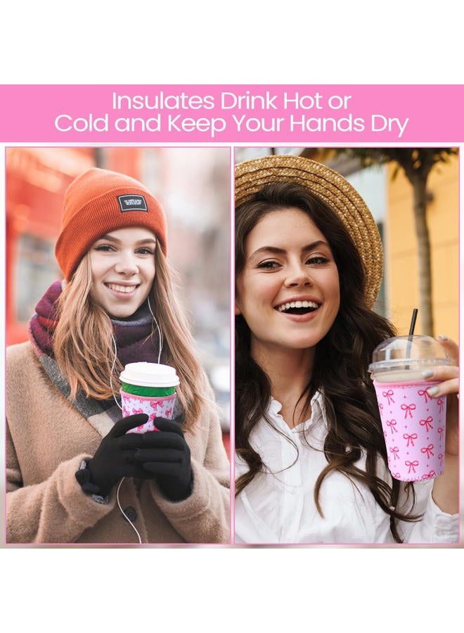 Irenare 20 Pcs Pink Bow Iced Coffee Sleeve Reusable Neoprene Insulator Cup Sleeve for Cold Beverages Cups Neoprene Holder for Cold and Hot Drinks Fits Coffee Cups (22-24oz, Medium) - Image 4