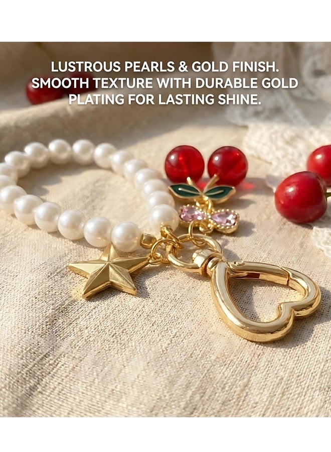Cherry & Pearl Bow Keychain, Sparkly Bowknot Purse Charm, Flower Key Chain for Handbags, Backpacks - Image 5