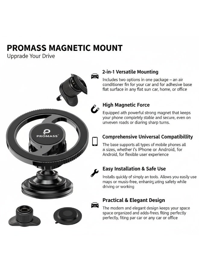 PROMASS 2-in-1 Magnetic Phone Mount Air Vent Clip & Adhesive Base Holder  Strong Magnet for Car Home & Office Universal for iPhone & Android - Image 4