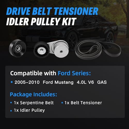 Lazenta Engine Serpentine Drive Belt Tensioner Idler Pulley Kit,Compatible with Ford Mustang 2005 2006 2007 2008 2009 2010 4.0L V6 - Image 2