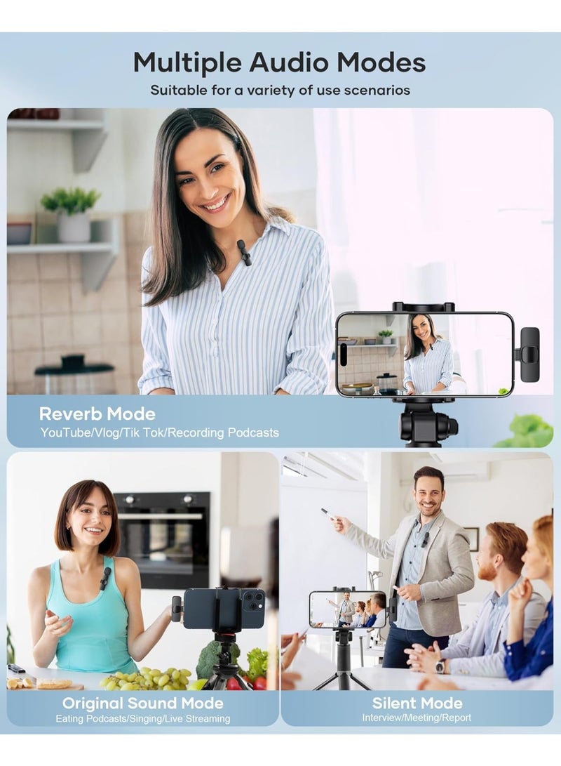 شو وو مايك لافاليير لاسلكي – ميكروفون مزدوج 2.4GHz قابل للتوصيل والتشغيل لأجهزة iPhone وType-C، مثالي للتسجيل، المقابلات، والتدوين بالفيديو - Image 5