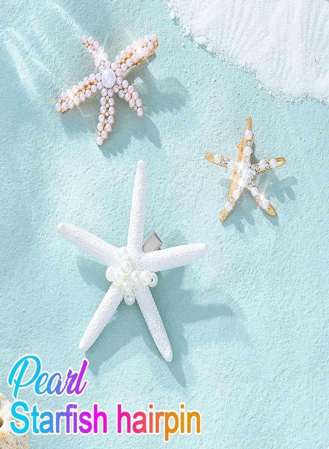 CAKURE Starfish Hair Clip Pearl Mermaid Hair Clips Seashell Hair Accessories for Women and Girls (Pack of 3) - Image 2