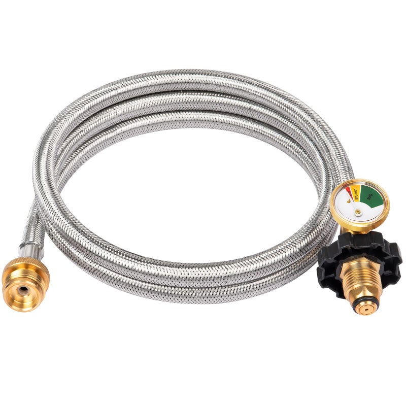 SHINESTAR 5FT Propane Adapter Hose with Gauge for Coleman Camping Stove Mr Heater Buddy Heater and Other Portable Propane Appliances POL Connection
