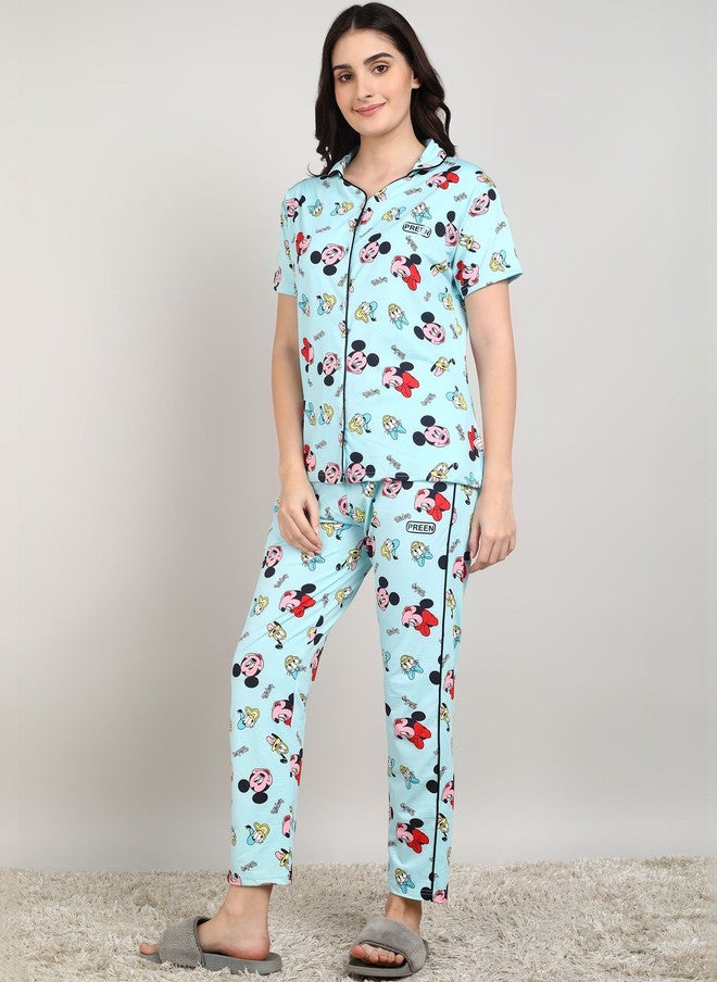 PREEN Women Printed Night Suit with Mickey & Minnie Design - Image 5