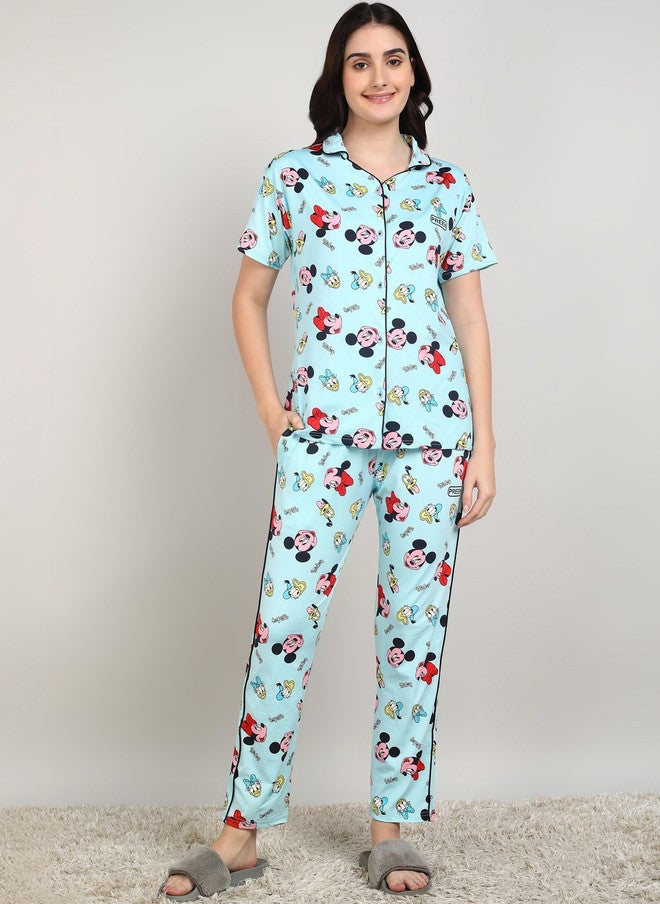 PREEN Women Printed Night Suit with Mickey & Minnie Design - Image 1