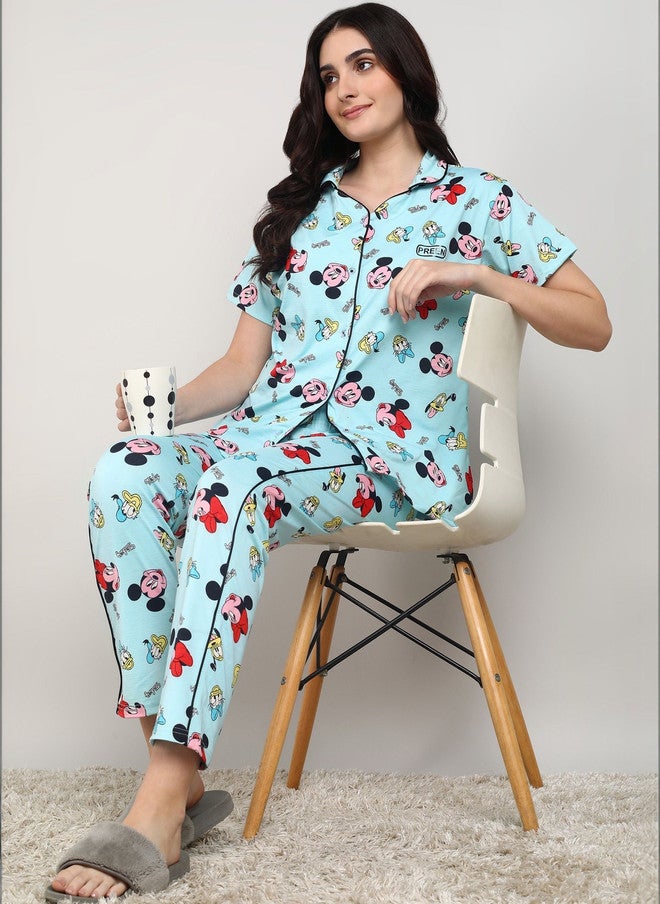 PREEN Women Printed Night Suit with Mickey & Minnie Design - Image 4