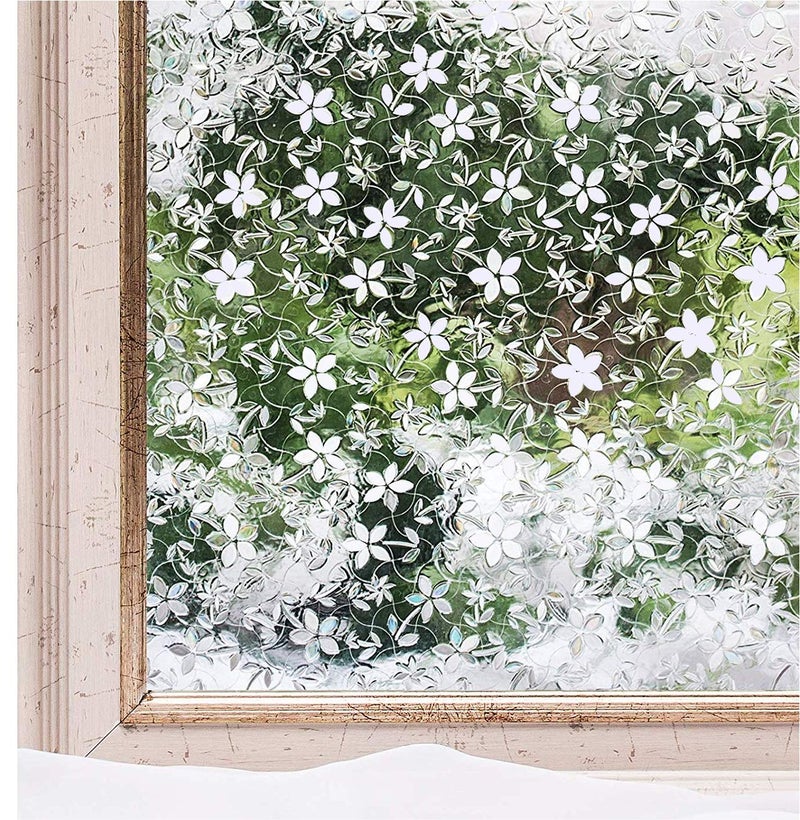 Elton 3D Window Films Privacy Film Self Adhesive Decorative Film for Bathroom Door Window Heat Control Anti UV (Small White Patti) 24 x 144 inches-Polyvinyl Chloride - Image 2