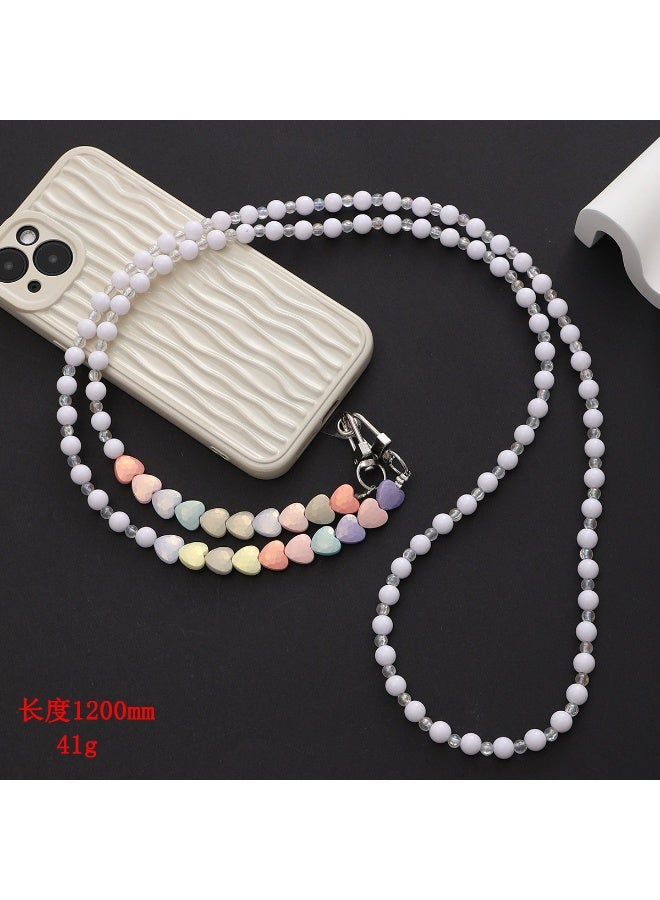 NIBEMINENT Phone Charm/ Chain Strap for Women Girls, Pearl Sliver Cell Phone Case Lanyard Wrist Strap