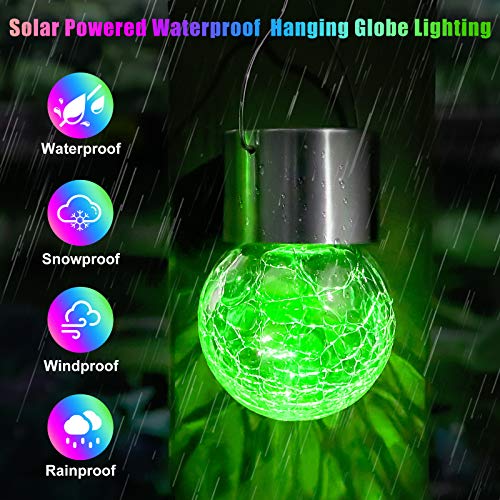 Bosceos 12Pack Outdoor Hanging Solar Lights - Cracked Glass Solar Lights Waterproof LED Decorative Ball Lights Tree Solar Powered Globe Lights with Hook for Garden Yard Fence Christmas Decoration, Multicolor - Image 2