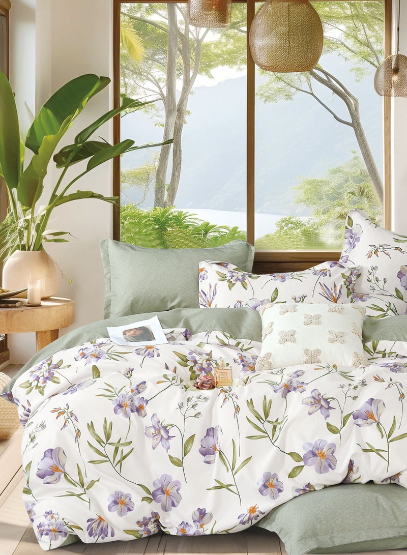 Donetella Printed Duvet Set, Queen Size 200x230 cm - 6-Pcs Bed Set, Microfiber Fabric - 1 Duvet Cover, 1 Fitted Sheet, 2 Pillow Shams, 2 Pillowcases (Filler Not Included) - Image 1