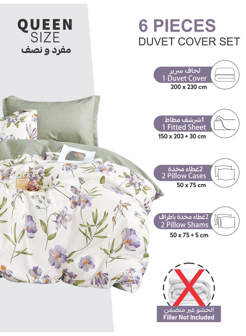 Donetella Printed Duvet Set, Queen Size 200x230 cm - 6-Pcs Bed Set, Microfiber Fabric - 1 Duvet Cover, 1 Fitted Sheet, 2 Pillow Shams, 2 Pillowcases (Filler Not Included) - Image 3