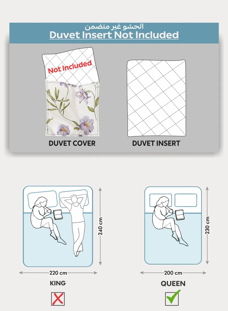 Donetella Printed Duvet Set, Queen Size 200x230 cm - 6-Pcs Bed Set, Microfiber Fabric - 1 Duvet Cover, 1 Fitted Sheet, 2 Pillow Shams, 2 Pillowcases (Filler Not Included)