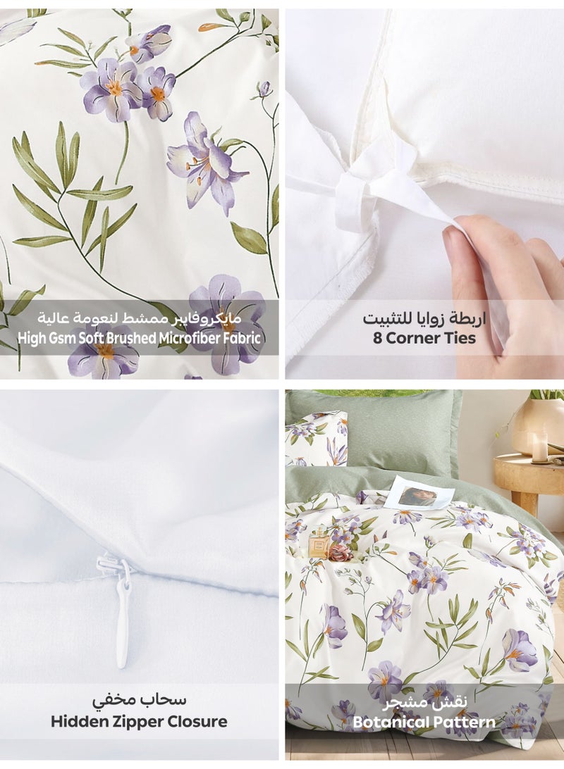 Donetella Printed Duvet Set, Queen Size 200x230 cm - 6-Pcs Bed Set, Microfiber Fabric - 1 Duvet Cover, 1 Fitted Sheet, 2 Pillow Shams, 2 Pillowcases (Filler Not Included) - Image 4