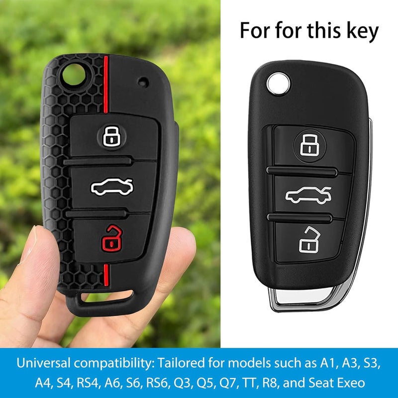 Noenaeni 2PCS Car Key Cover for Audi with Lanyard - TPU Silicone Key Fob Cover Compatible with Multiple Audi Models - Image 4