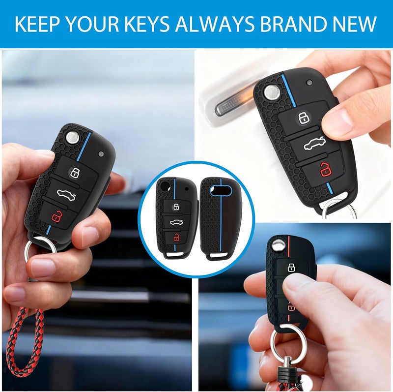 Noenaeni 2PCS Car Key Cover for Audi with Lanyard - TPU Silicone Key Fob Cover Compatible with Multiple Audi Models - Image 5