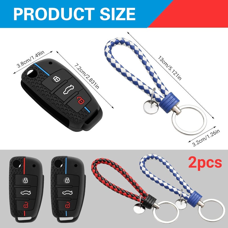 Noenaeni 2PCS Car Key Cover for Audi with Lanyard - TPU Silicone Key Fob Cover Compatible with Multiple Audi Models - Image 2