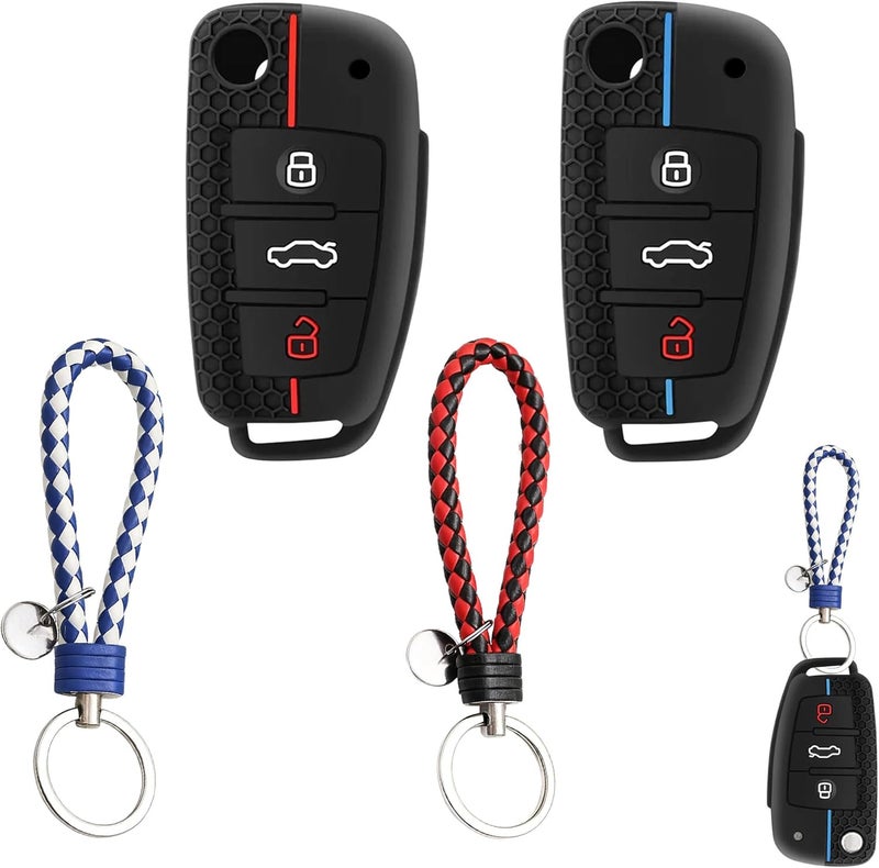 Noenaeni 2PCS Car Key Cover for Audi with Lanyard - TPU Silicone Key Fob Cover Compatible with Multiple Audi Models - Image 1